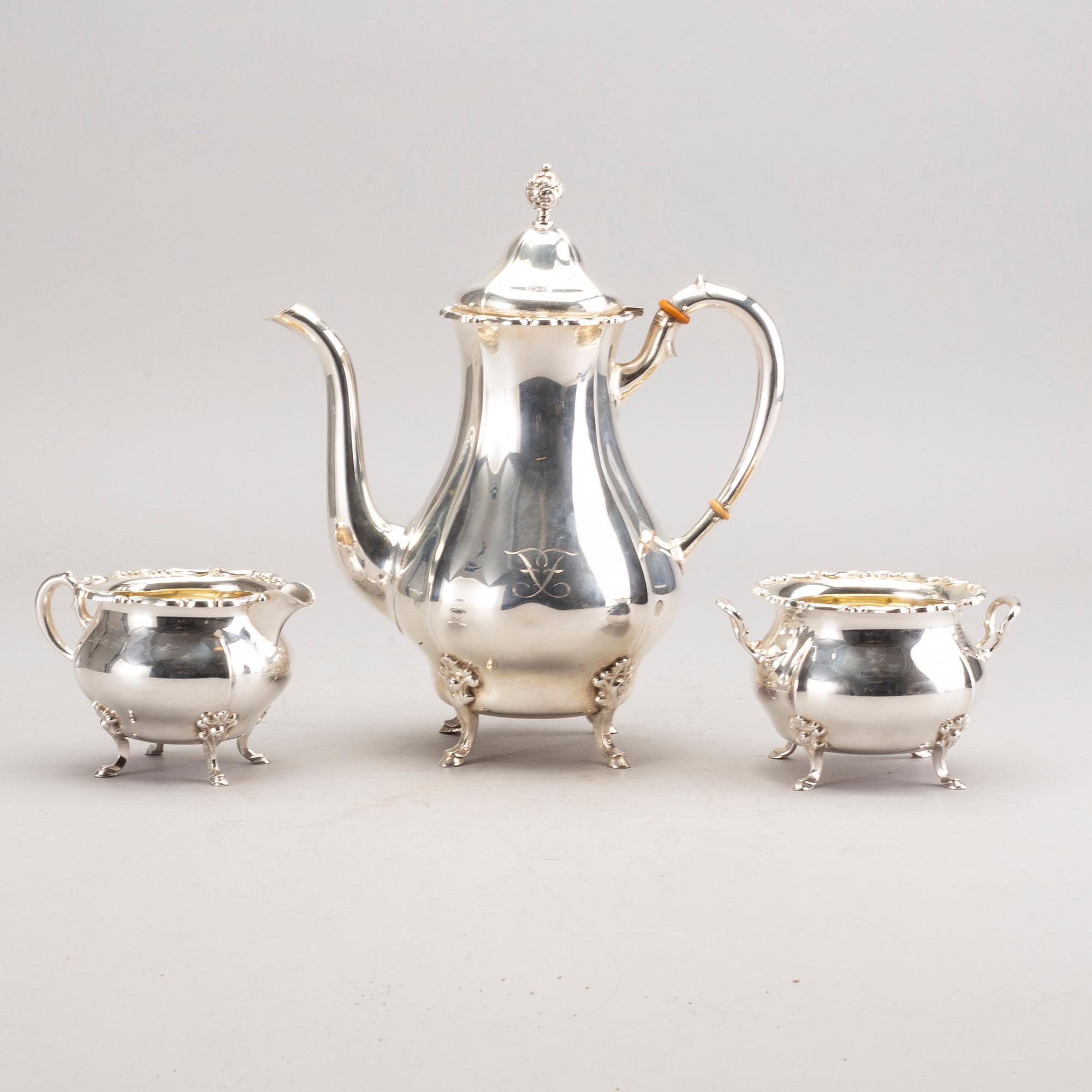 KAFFESERVIS, 3 delar, silver, K Andersson, 1936.