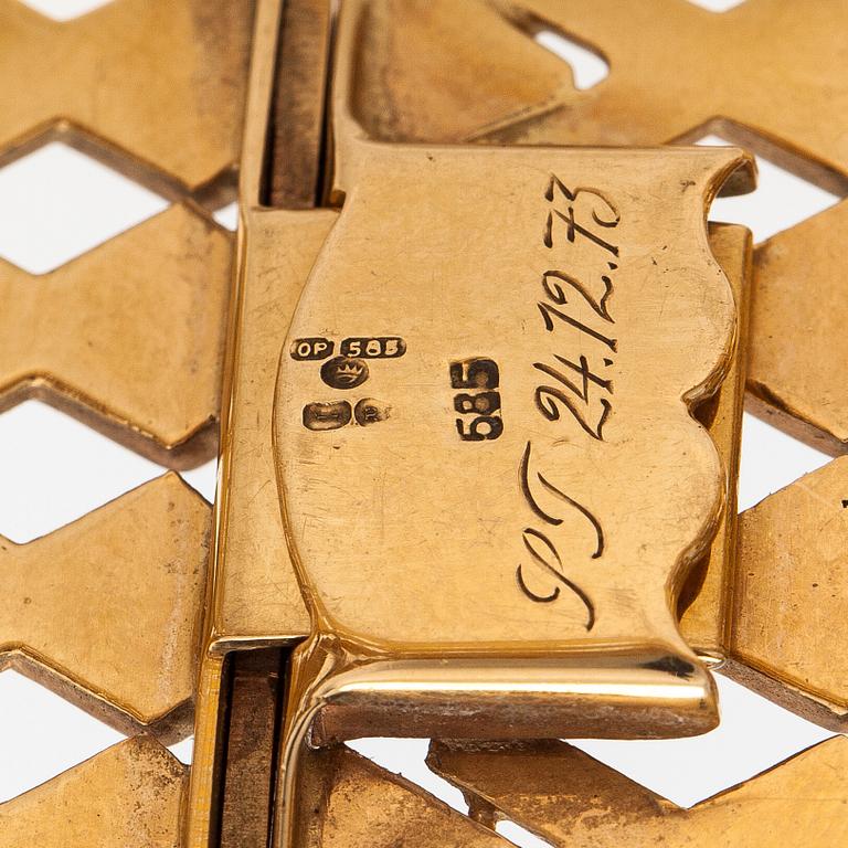 Rannekoru, 14K kultaa. Tuontileimattu Helsinki 1970.