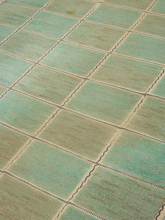 MÄRTA MÅÅS-FJETTERSTRÖM, a carpet, knotted pile in relief, "Rutig grön halvflossa", 311 x 207 cm, signed AB MMF.