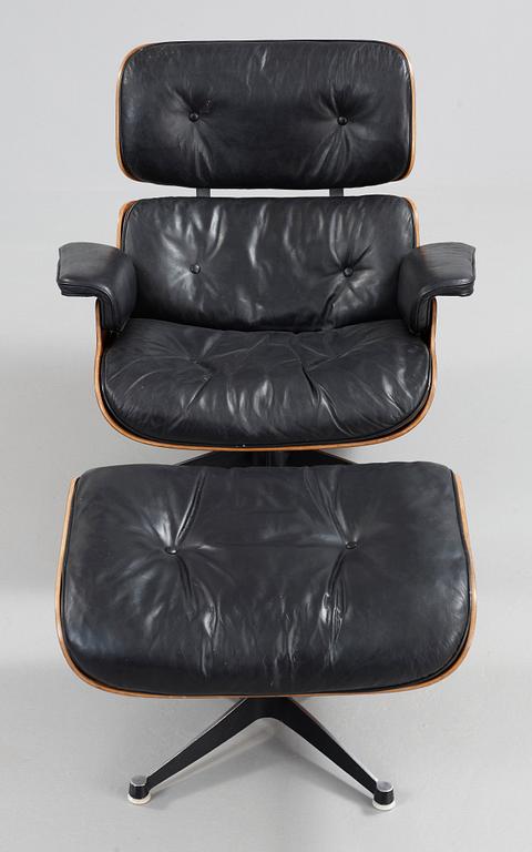 A Charles & Ray Eames 'Lounge Chair and ottoman', Herman Miller, probably 1950's-60's.