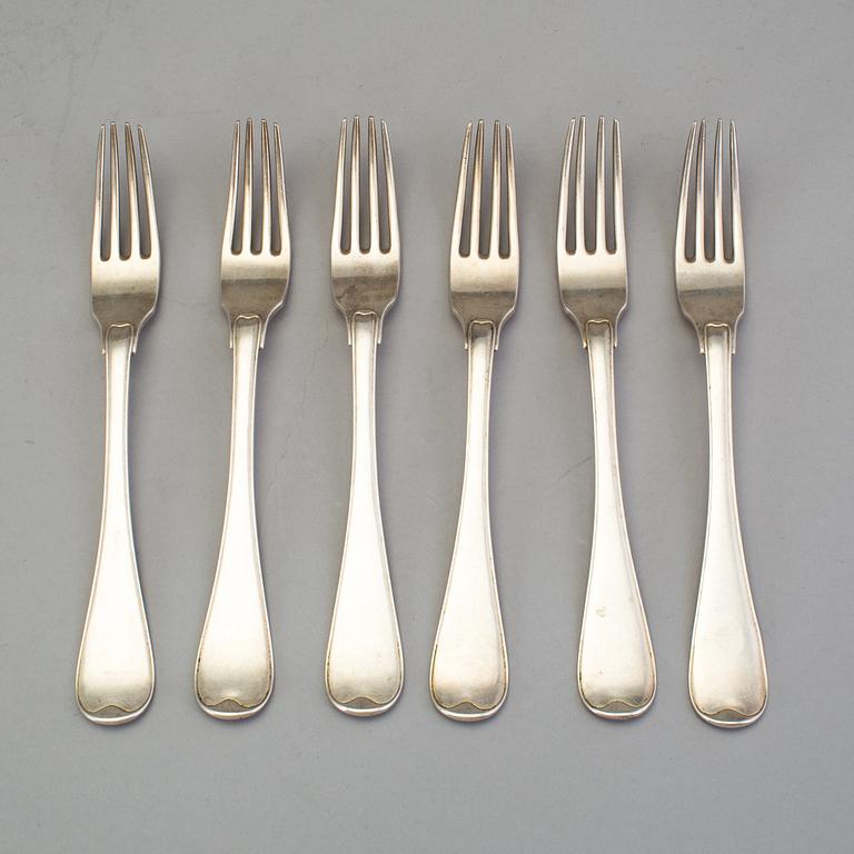 A set of six Swedish 18th century silver dinner-forks, mark of Isak Sauter, Stockholm 1778.