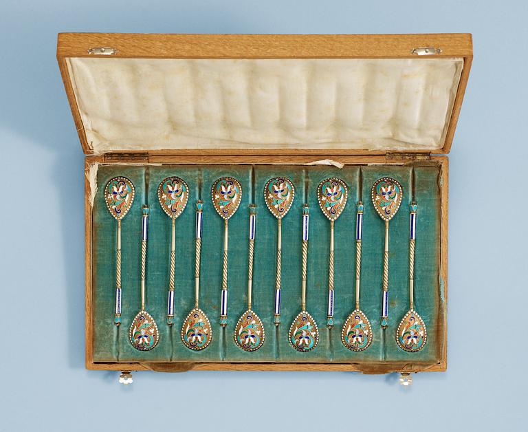 A set of twelve Russian 19th century the-spoons, un identified makers mark, Moscow.