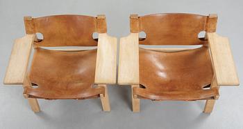 Børge Mogensen, A pair of Børge Mogensen oak and leather 'Spanish chairs', Fredericia Stolefabrik, Denmark.