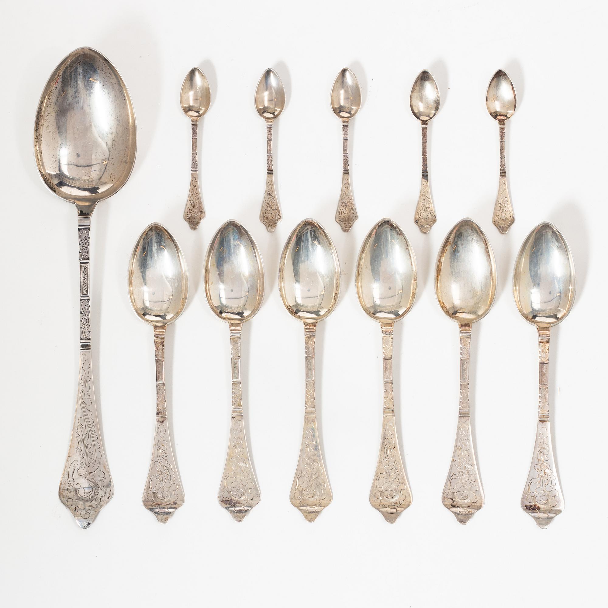 Bestick, 10 st, silver, Danmark 1912-13.