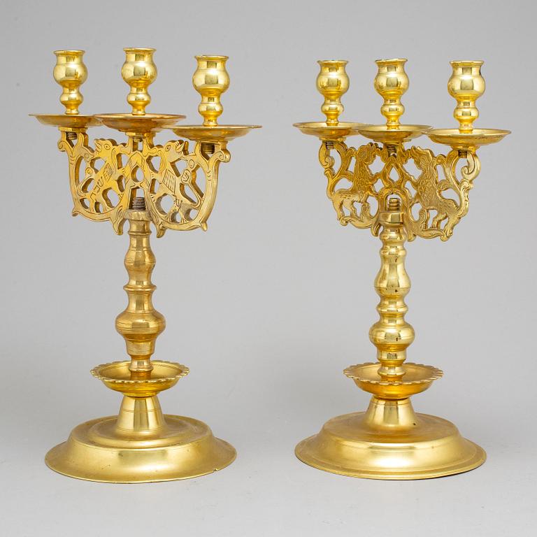 Two 19th century brass candelabra, probably Poland.