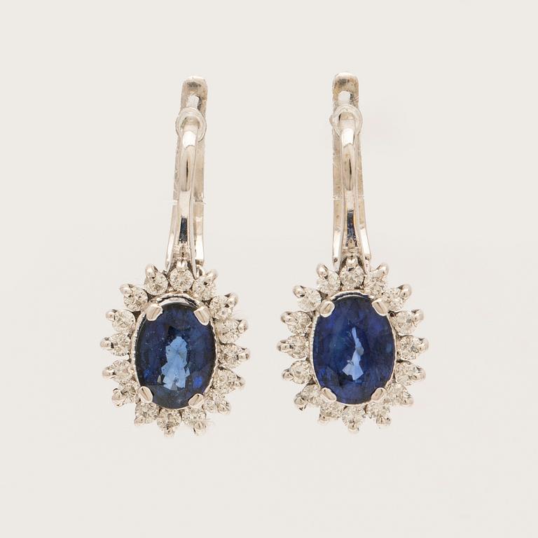 Earrings, a pair, 18K white gold with sapphires and diamonds.