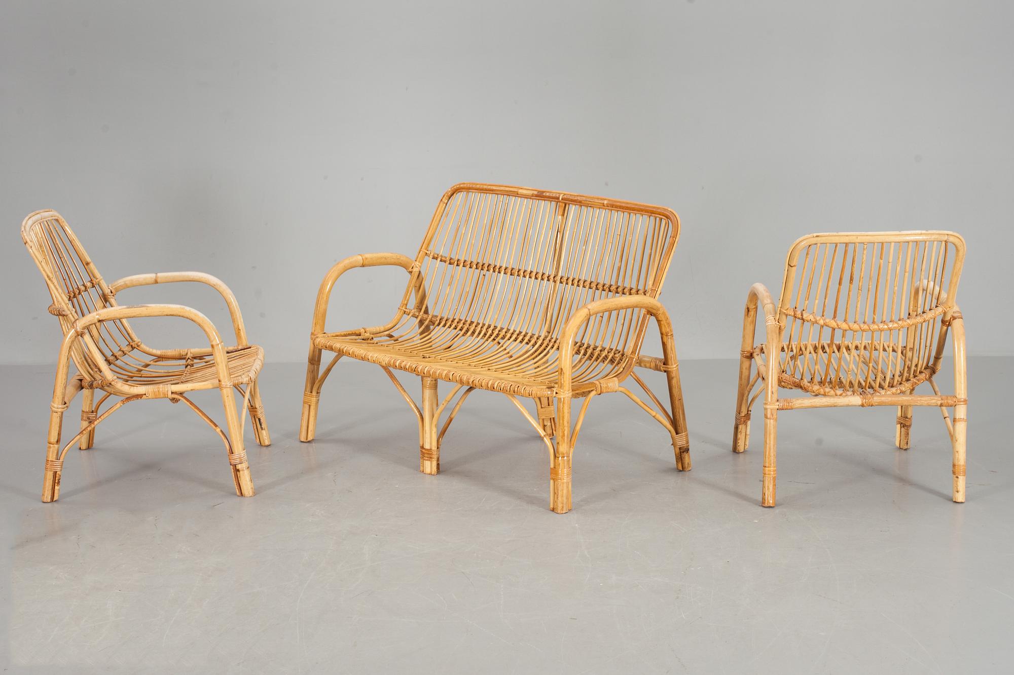 MÖBELGRUPP, 4 delar, rotting, 1900-talets andra hälft, möjligen IKEA.