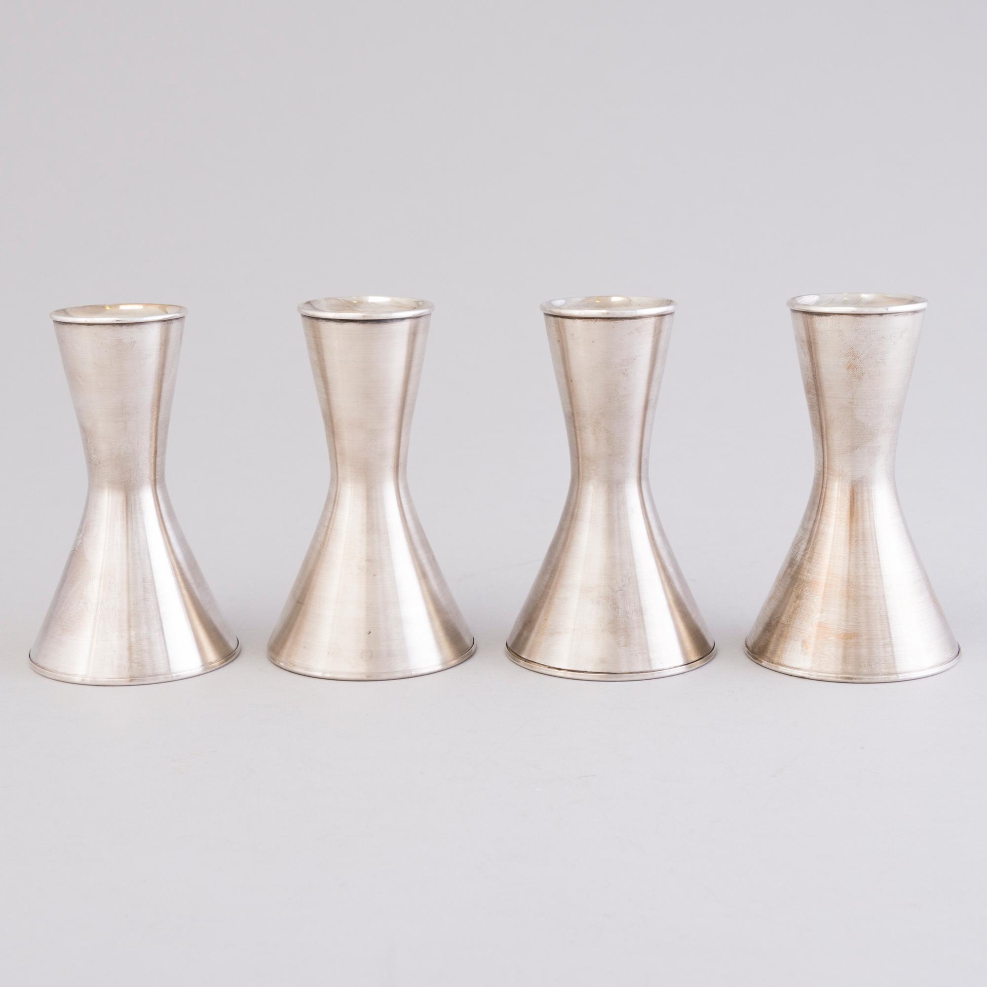 TAPIO WIRKKALA, two pairs of numbered sterling silver candlesticks for Kultakeskus 1998.