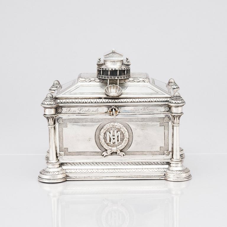 A German mid- 19th century silver jewelry box, mark of Brahmfeld & Gutruf, Hamburg.