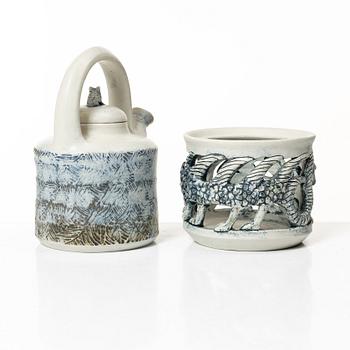 Astrid Anderberg, Tekanna med rechaud, stengods, signerat, 1984.