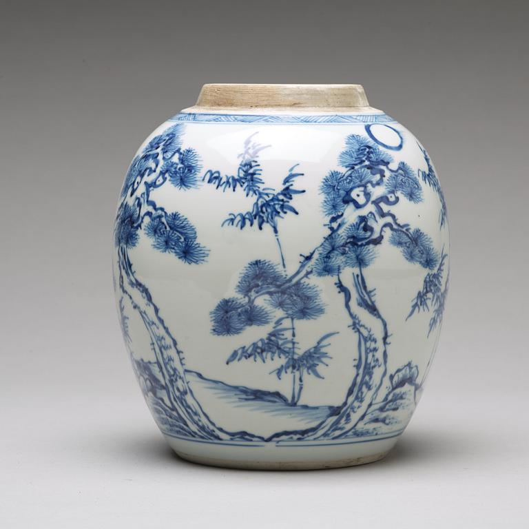 A blue and white jar, Qing dynasty, circa 1700.