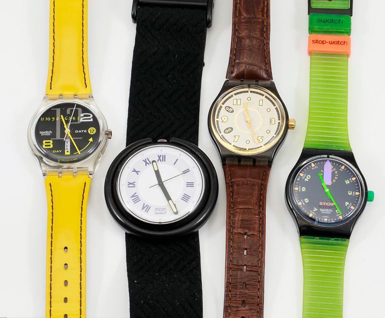 ARMBANDSUR, 4 st, plast, Swatch, 1900-talets andra hälft.