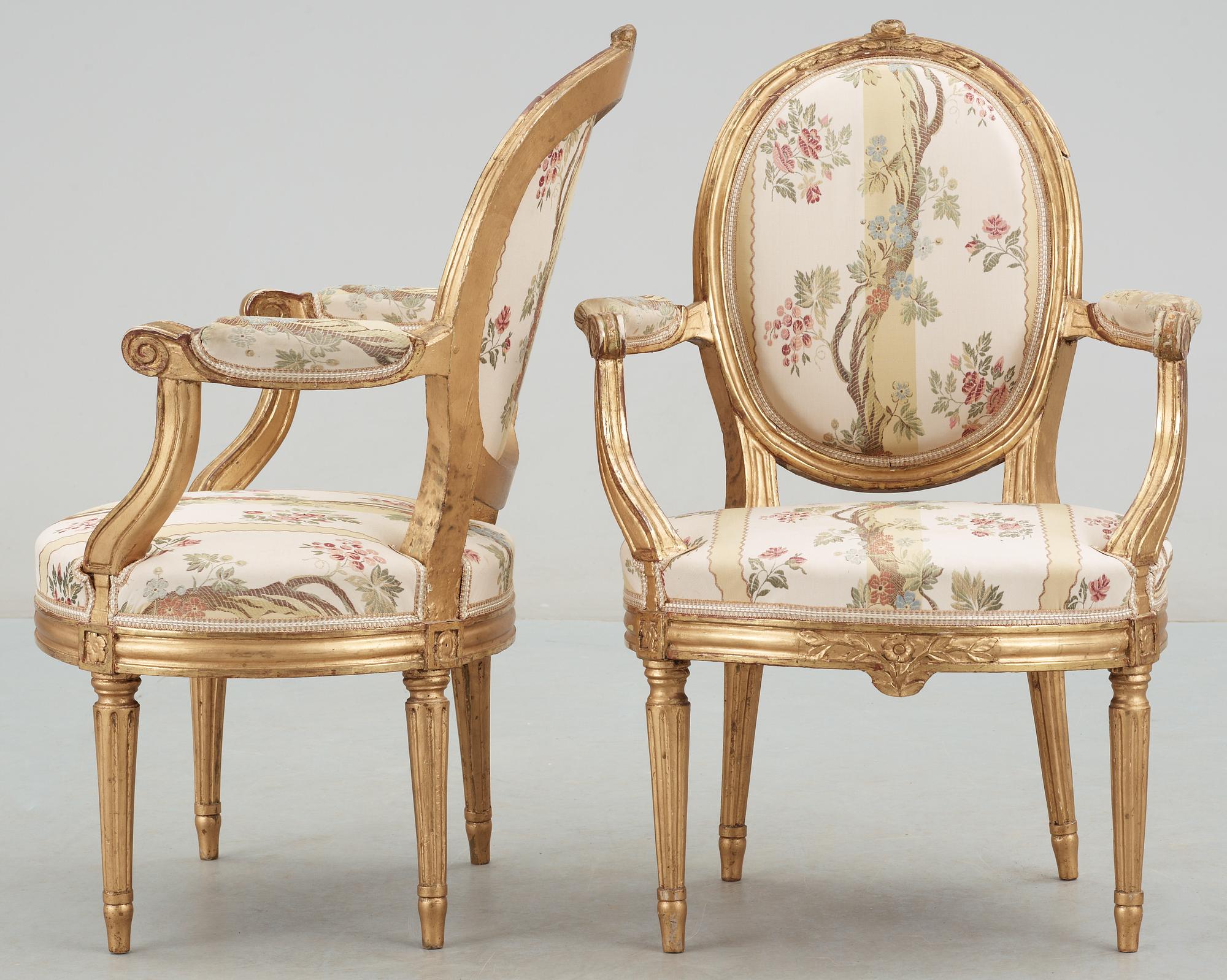 A pair of Gustavian late 18th Century armchairs.