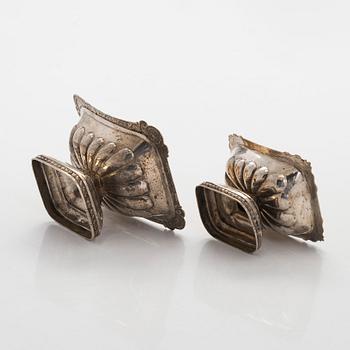 Two 19th-century parcel-gilt salt cellars, Saint Petersburg and Moscow.