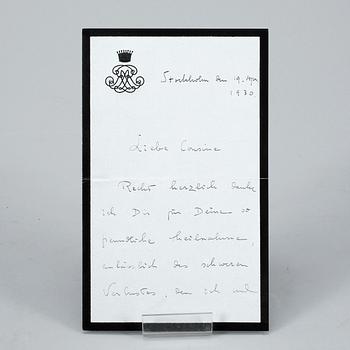 KUNGLIGA BREV, 2 st, Kronprins Gustaf Adolf av Sverige, dat och undertecknade 1930 resp 1947.