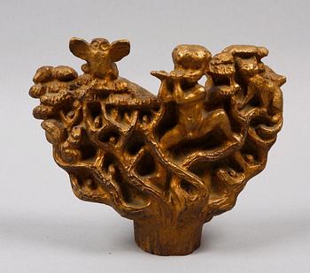 STIG BLOMBERG, skulptur, guldpatinerad brons. Sign o numr 9/16.