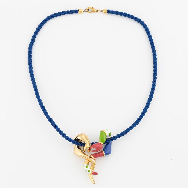 Niki de Saint Phalle pendant in yellow metal with enamel "Dance of the Snakes".