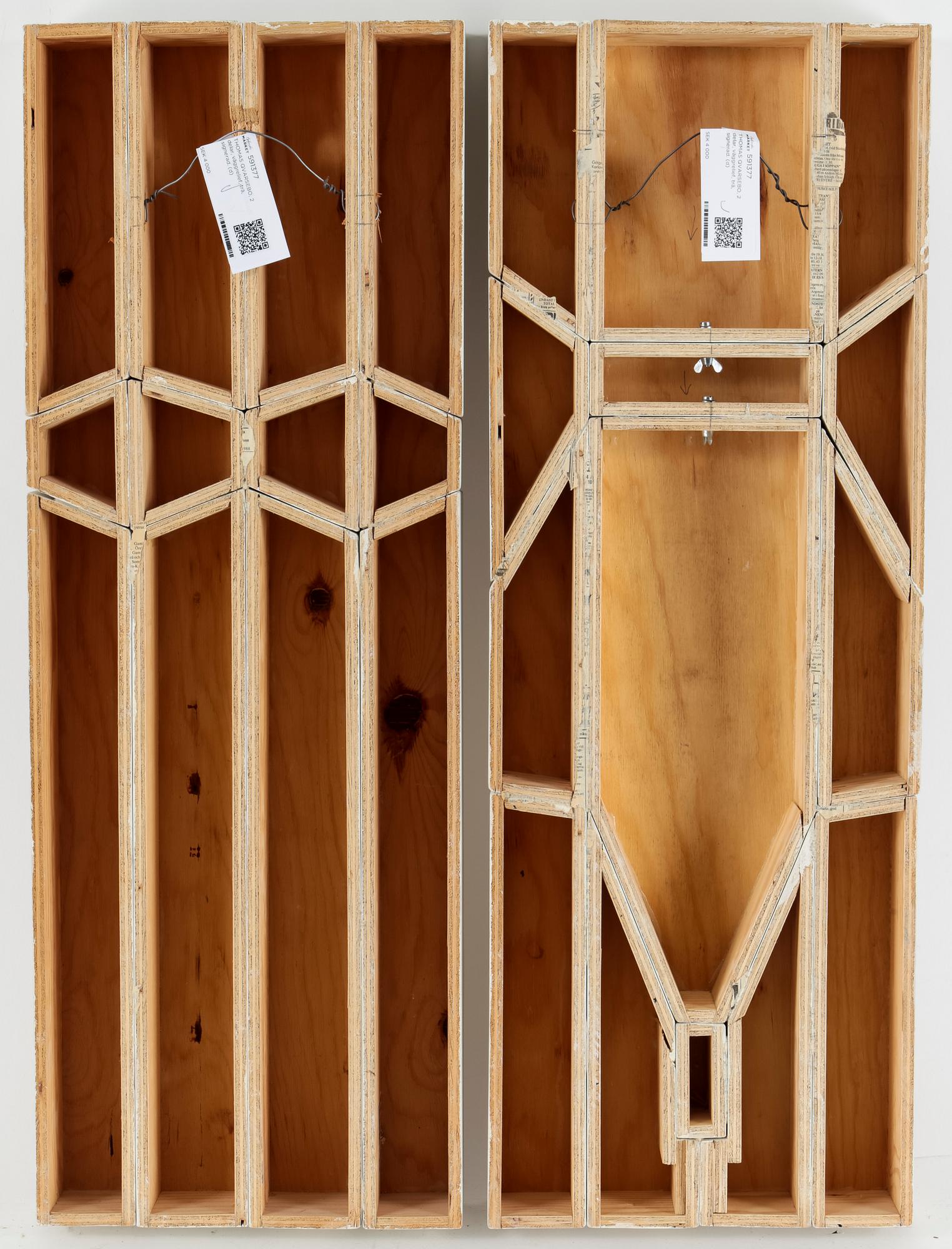 THOMAS QVARSEBO, 2 delar, väggrelief, trä, signerad.