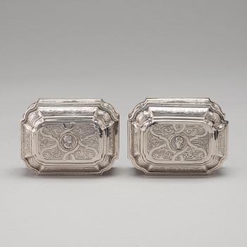 A Swedish 18th century 7 piece silver toilet service, mark of Johan Lorenz Starin, Stockholm 1736.