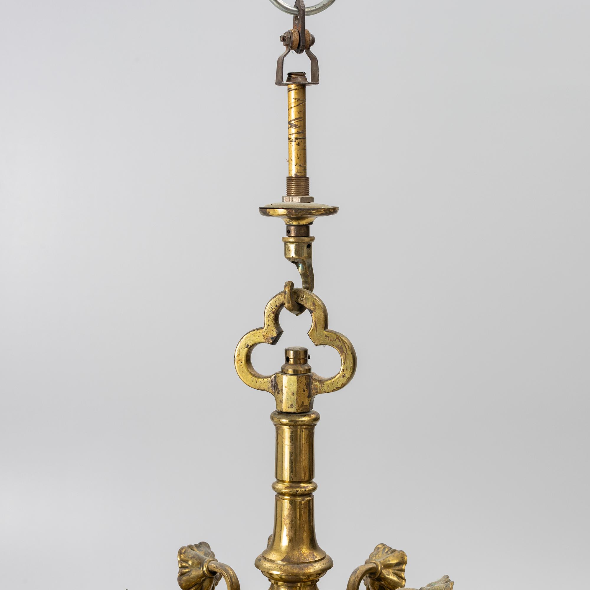 A Baroque style brass chandelier, 20th century.