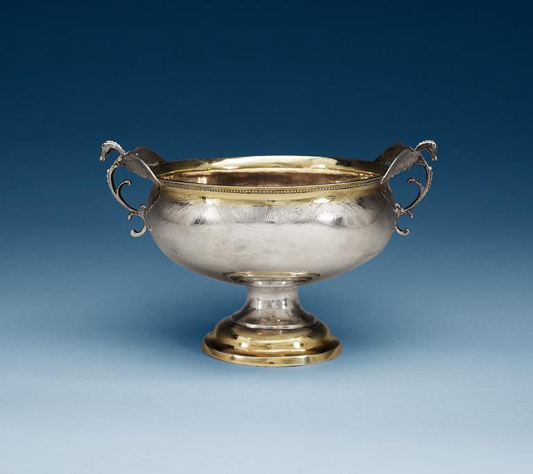 A Swedish 18th century parcel-gilt bowl, makers mark of Christoffer Bauman, Hudviksvall 1794.