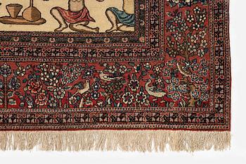 An antique pictoral Isfahan carpet, Central Persia, "Yusuf & Zuleika", c. 208 x 142 cm.