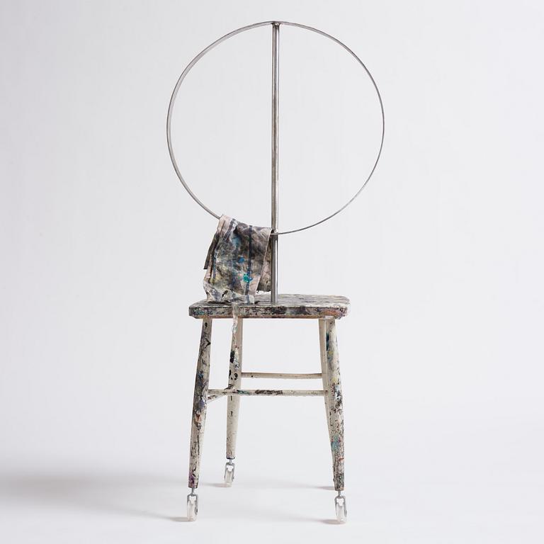 Viktor Rosdahl, executed in 2014. Aluminium, stool, cloth, wheels.