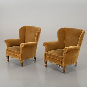 A PAIR OF EASY CHAIRS 1940'S.