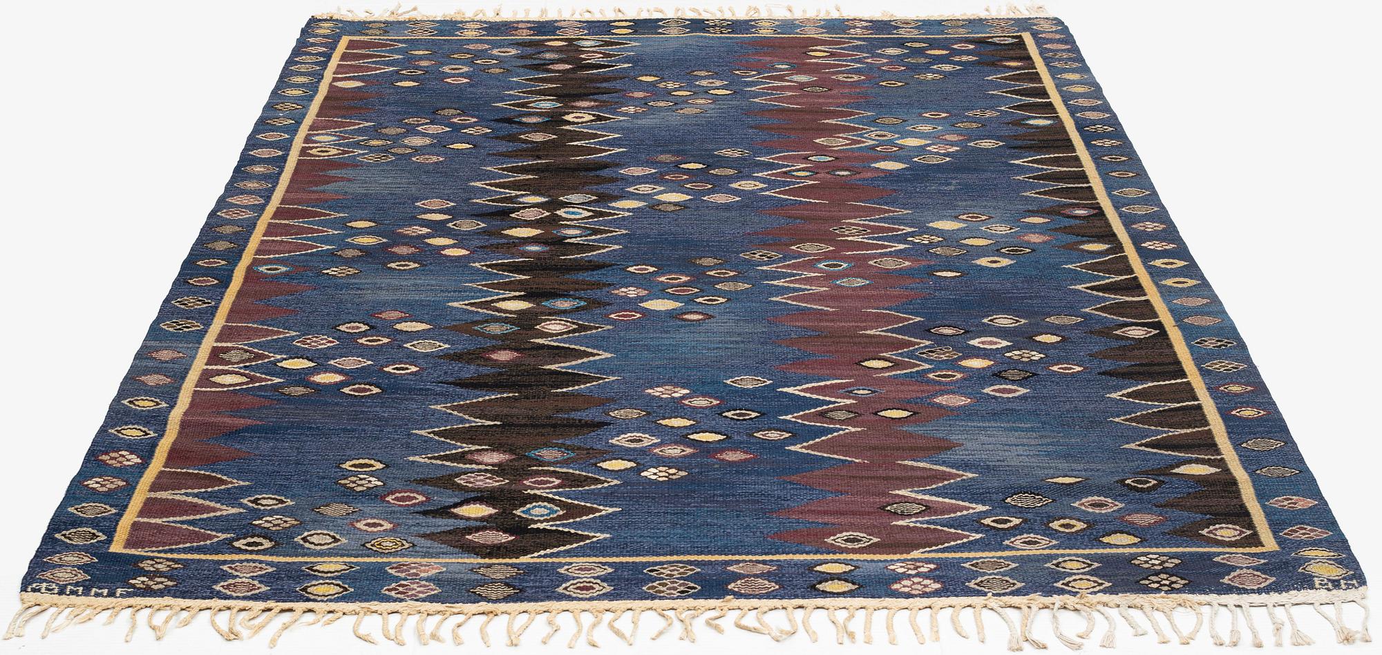 Barbro Nilsson, Matta, "Snäckorna", gobelängteknik, ca 271 x 190,5 cm, signerad AB MMF BN.