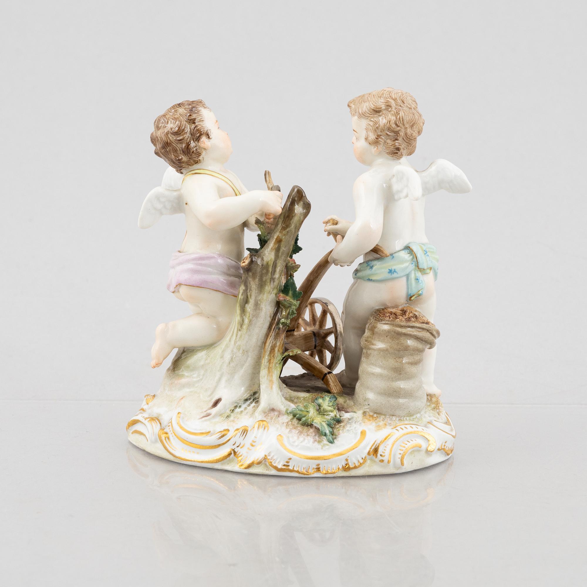 Five porcelain figurines, Meissen, Germany, late 19th century and Meissen-like marks, 20th century.