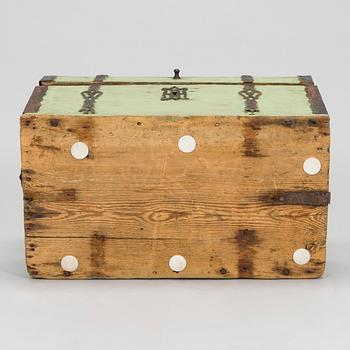 A wooden storage chest dated year 1777.