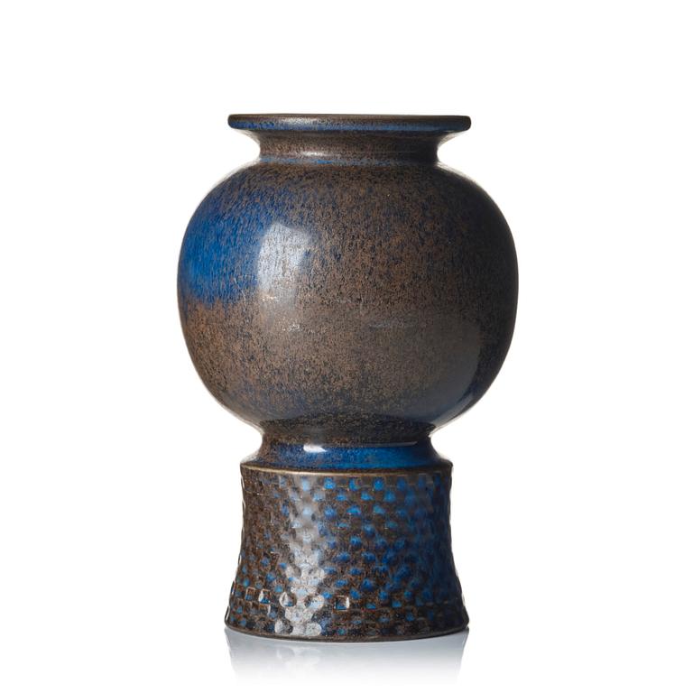 Stig Lindberg, a blue glazed stoneware vase, Gustavsberg Studio, Sweden, 1966.