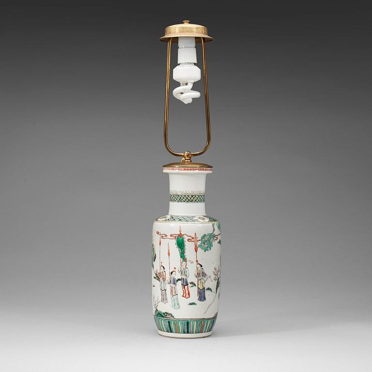 A famille verte roulau vase, Qing dynasty, 19th Century.