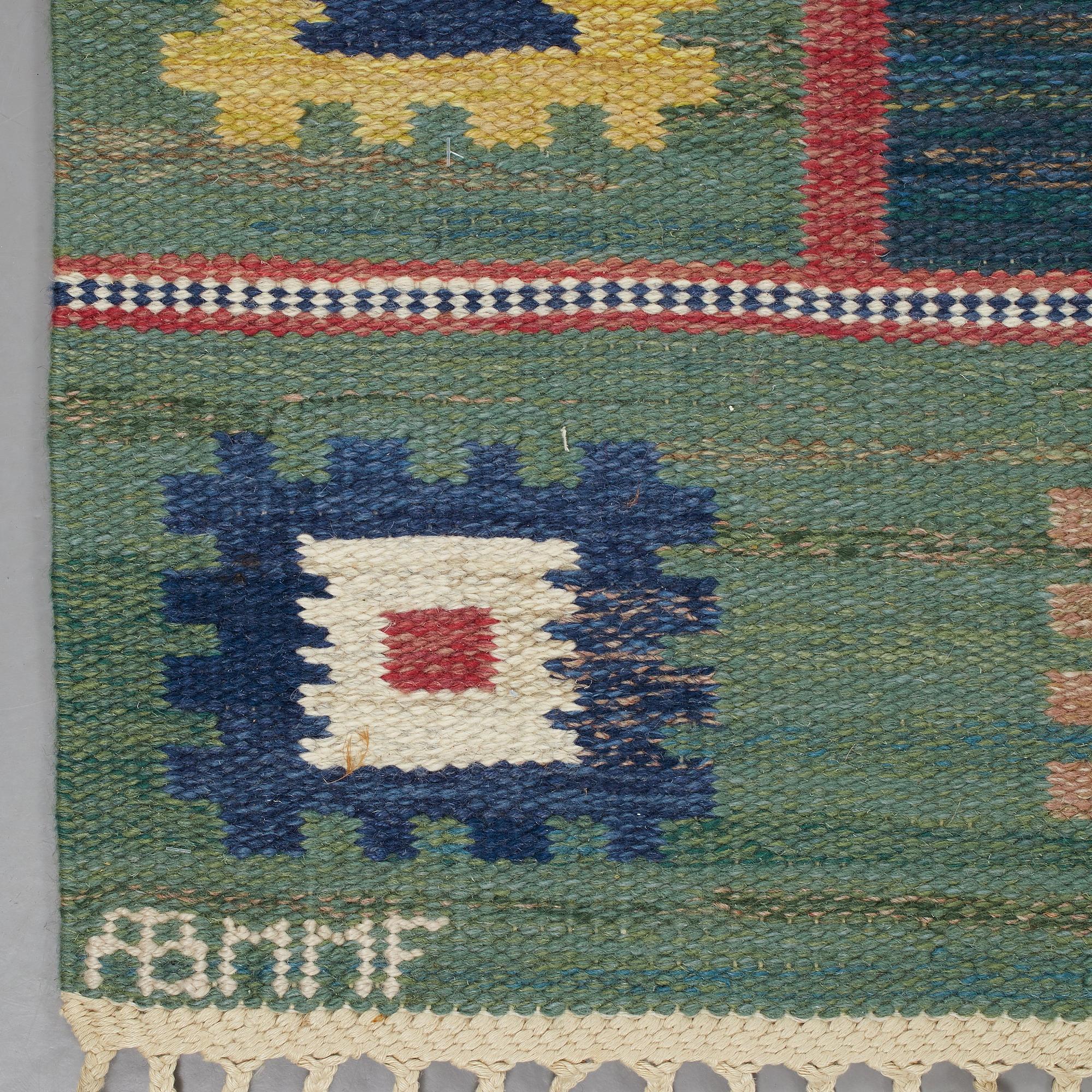 Märta Måås-Fjetterström, A CARPET, "Grön äng", flat weave, ca 184,5 x 153 cm, signed AB MMF.
