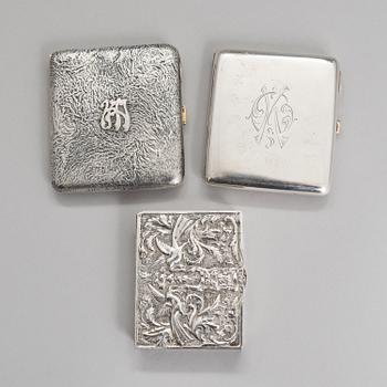 SAVUKERASIOITA, 2 kpl, ja RASIA, hopeaa, Suomi ja Espanja, 1900-luku.