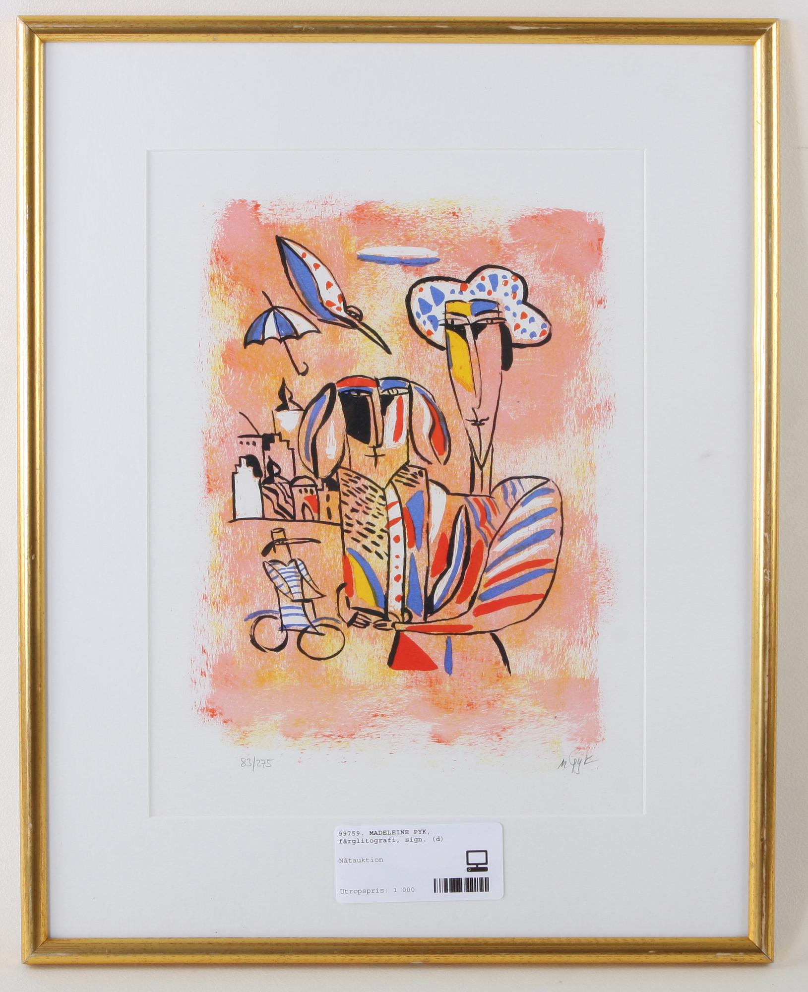 MADELEINE PYK, färglitografi, sign.
