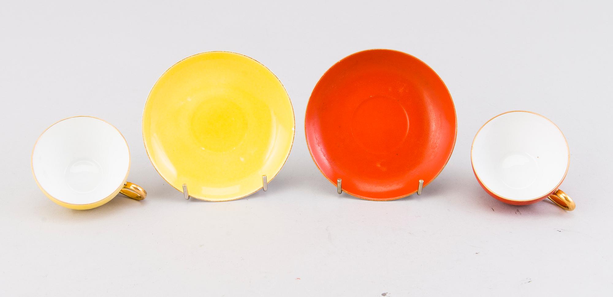 MOCCAKOPPAR MED FAT, 6 ST, porslin, Arabia, 1932-1949.