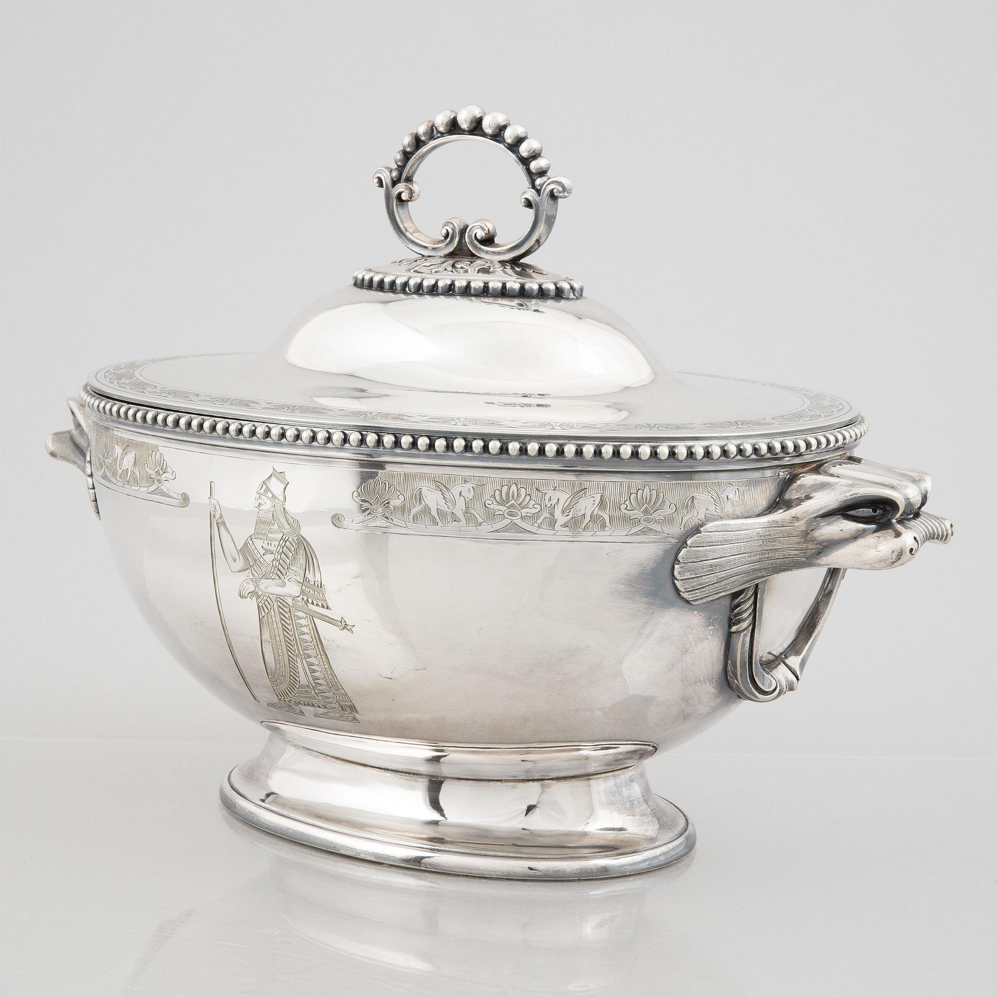 A possibly British 20th century metal tureen with lid.