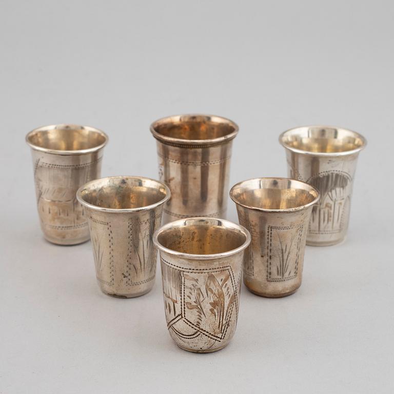 A mixed lot of six beakers, silver, Moscow and Kiev, Russia early 20th century.