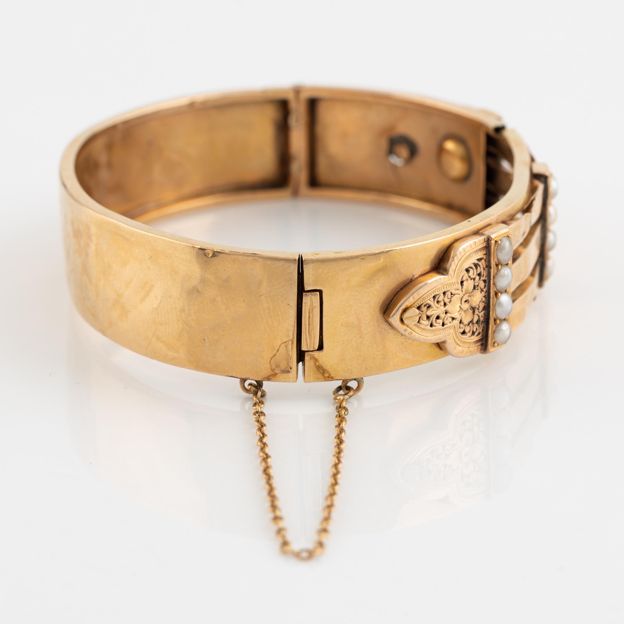 18K gold and seed pearl bangle, France, 1800's.