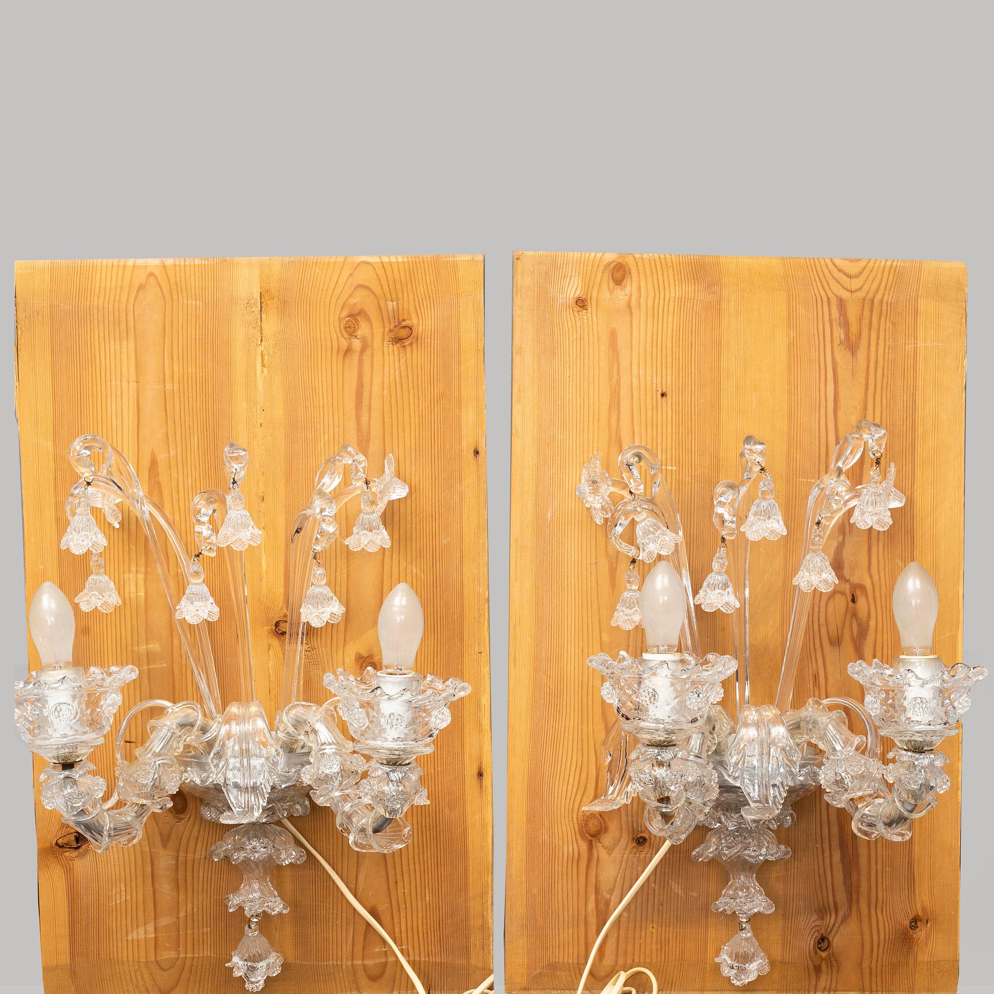 A pair of Venetian glass wall sconces, mid 20th Century.