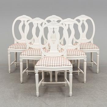 a set of six painted Gustavian style chairs, late 20th century.