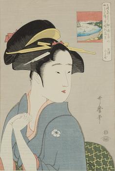 Kitagawa Utamaro, after, a woodblock print in colours, later part of the 20th Century.