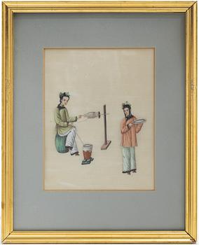 Rispappersmålningar, två stycken, Kina, Qingdynastin, 1800-tal.