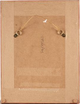 A painting of Rama and Sita on a yellow throne with Hanuman, India, Rajasthan, Jaipur, first half of 19th Century.