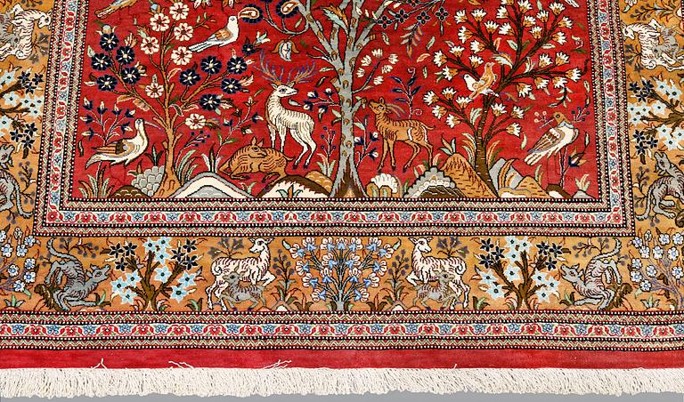 A Gohm figural rug, silk, signed, c. 149 x 96 cm.