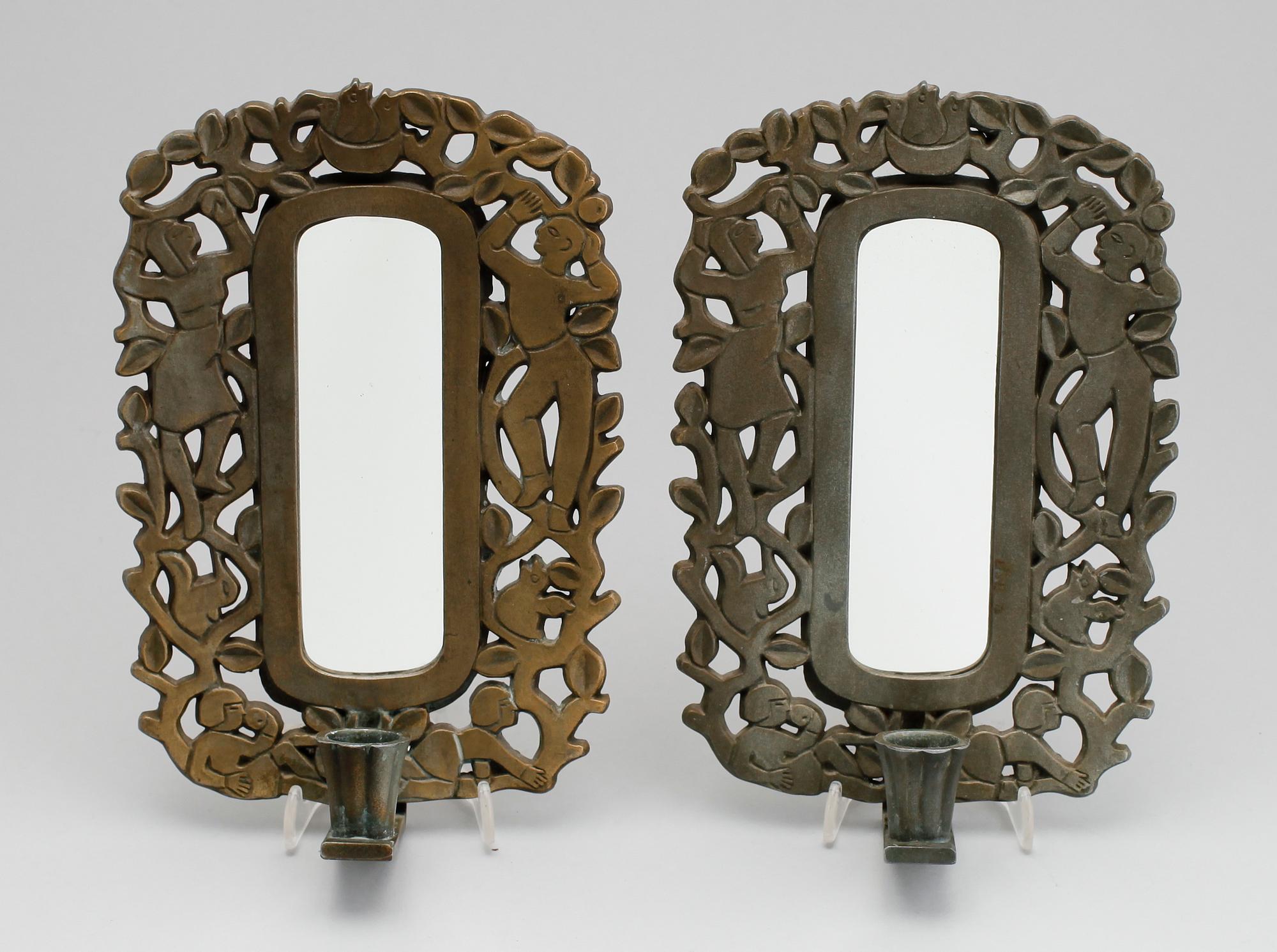 VÄGGLAMPETTER, 1 par, metall, 1900-talets mitt.