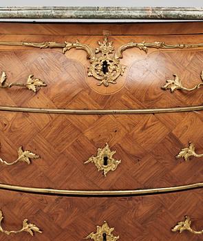 A rococo parquetry and gilt brass-mounted commode by J. J. Eisenbletter (active ca 1760-1810).