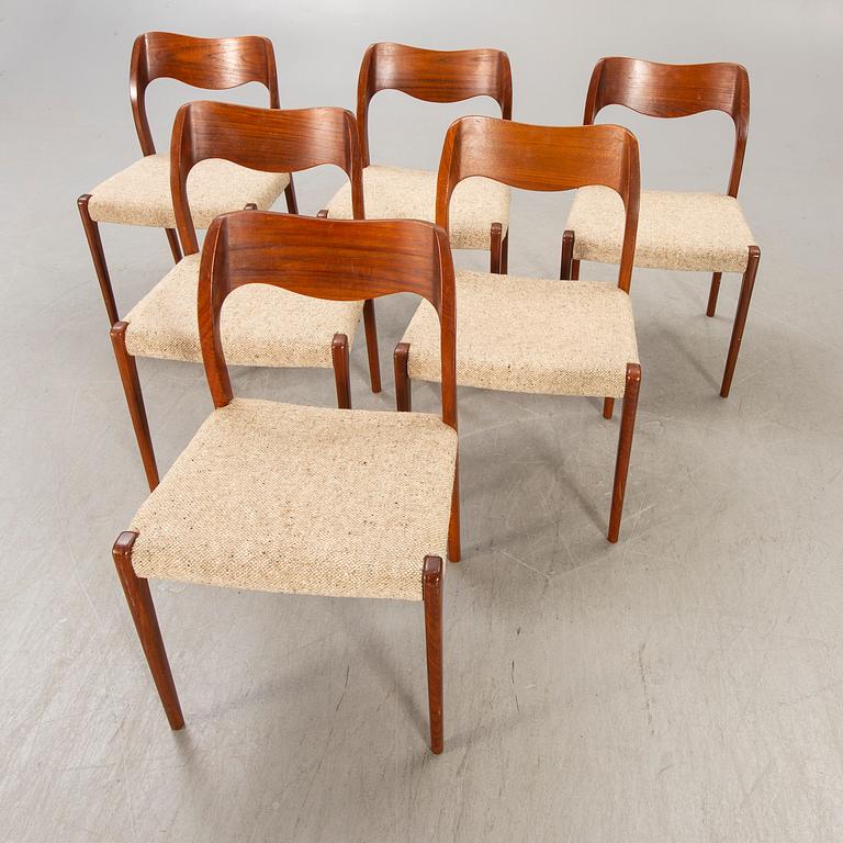 Niels Otto Møller, chairs, 6 pcs, model no. 71, J.L. Møllers Møbelfabrik, Denmark, 1950s / 60s.