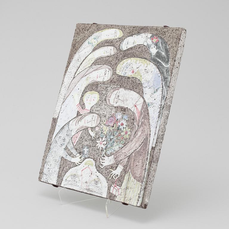 A chamotte stoneware wall plaque attributed to Marie Simmulsson for Upsala Ekeby, second half of the 20th century.